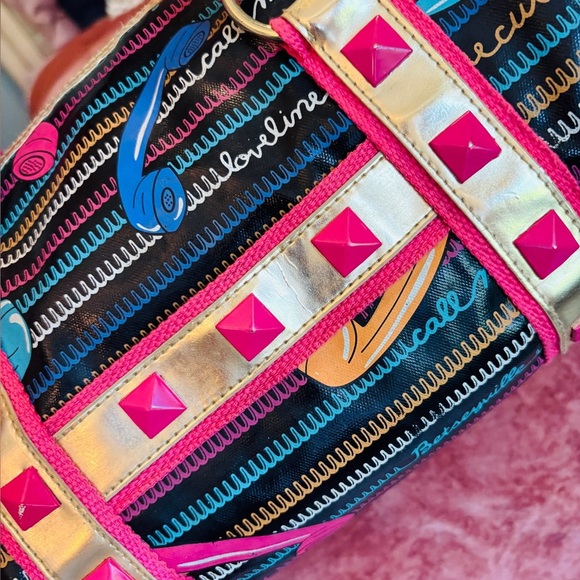 Vtg Betsey Johnson Y2K Black Call Me Betseyville Phone Barrel Bag Dress Handbag - Picture 7 of 14